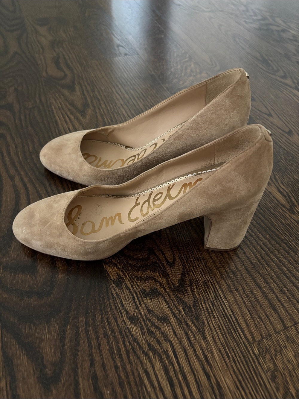 Sam Edelman Taupe Suede Block Heel Pumps